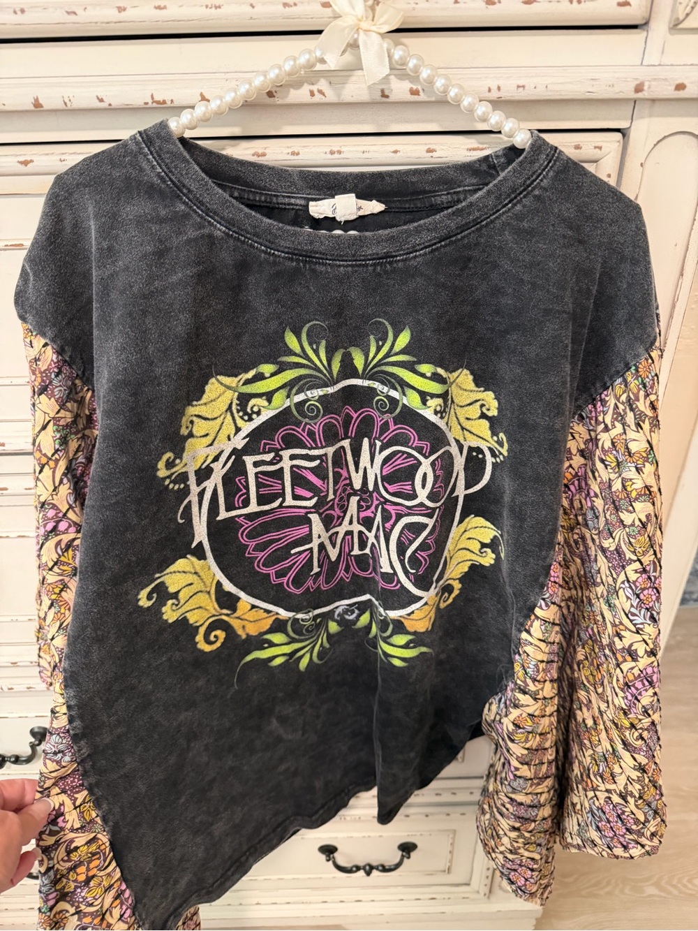 Boho Floral Mixed-Media Women's Top in Black and Multicolor - Picture 2 of 5